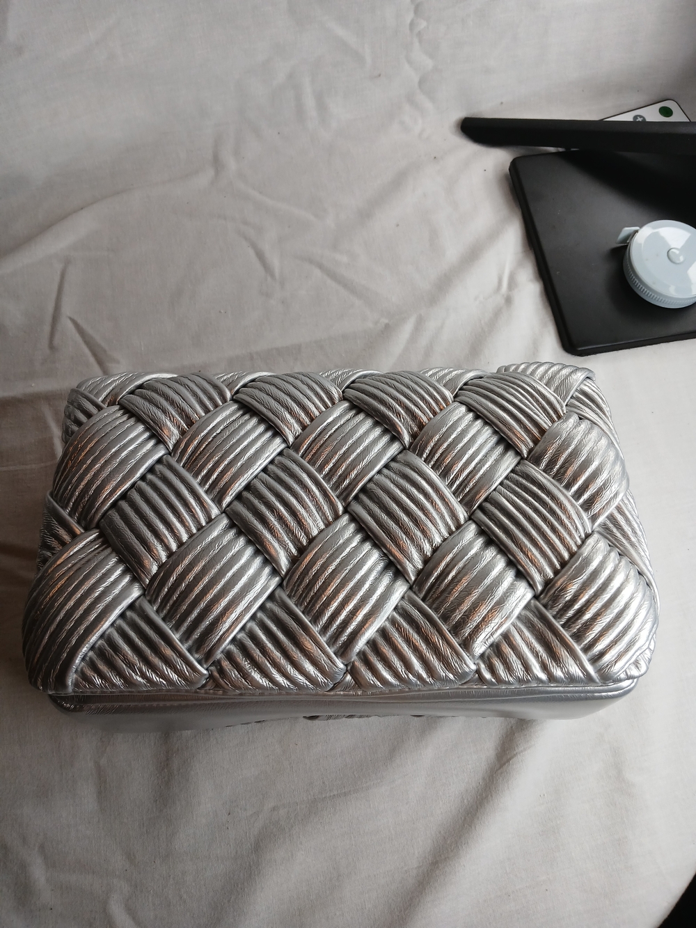 JW Pei Metallic Silver Quilted Padded Woven Crossbody/Shoulder/Clutch Bag Vegan